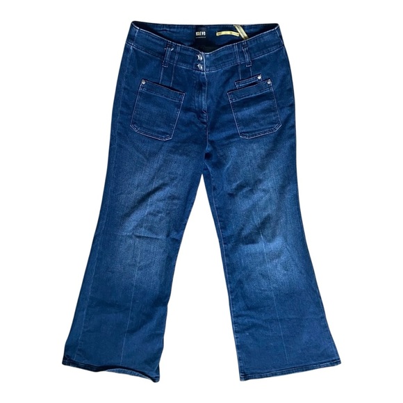 Anthropologie Maeve Junie Wide Leg Flare Jeans Sz 31 Petite Dark Rinse - Picture 2 of 6